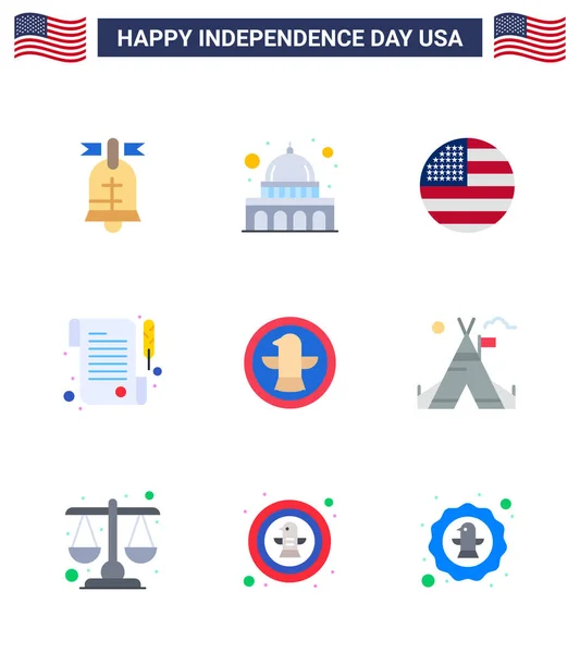 Happy Independence Day 4Th July Set Flats American Pictograph Celebration — Stock Vector