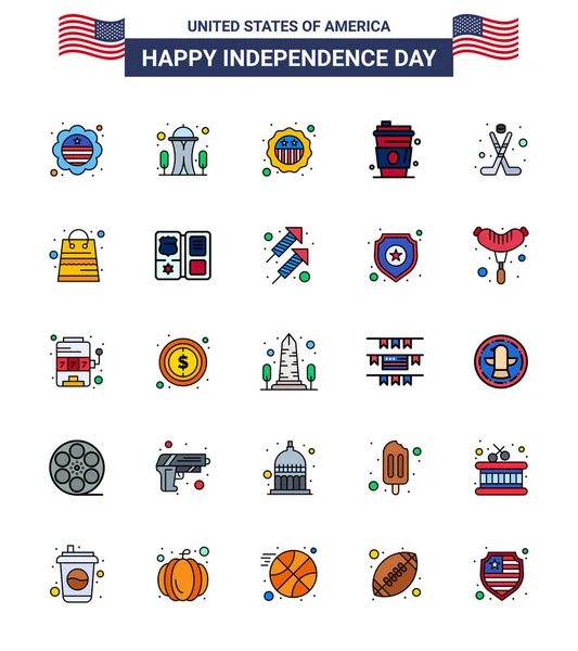 Flat Filled Line Signs Usa Independence Day Hokey Usa American — 스톡 벡터