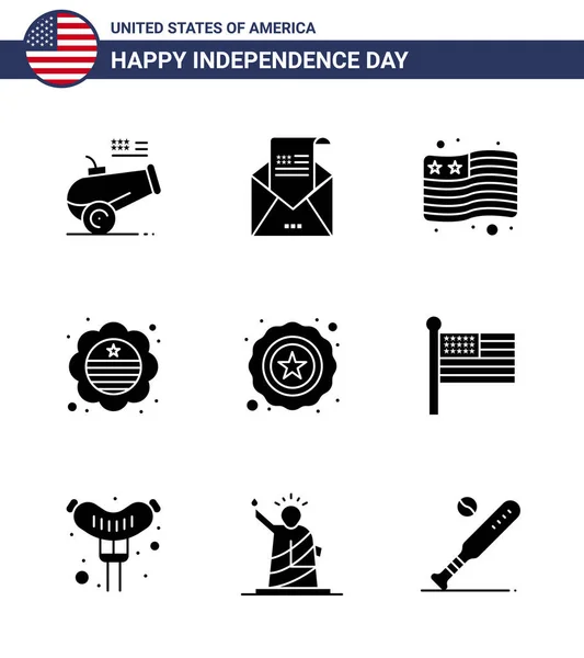 Big Pack Usa Happy Independence Day Usa Vector Solid Glyphs — Stock Vector