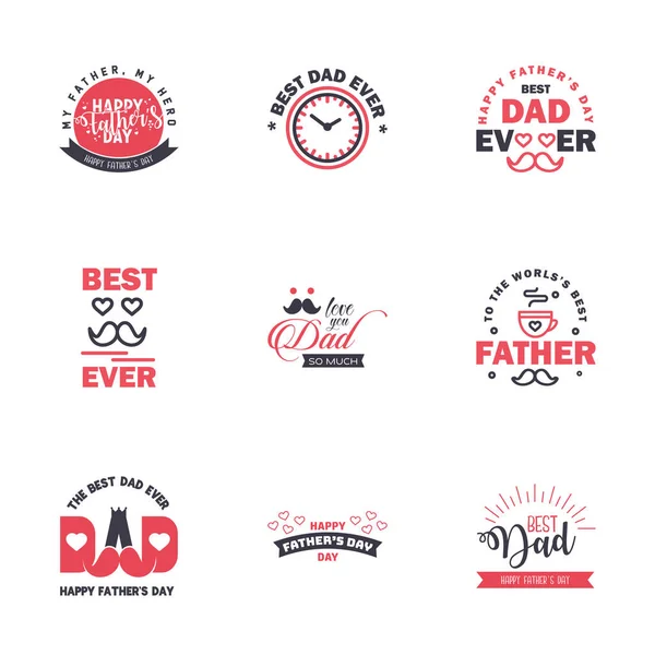 Happy Fathers Day Set Elementi Vettoriali Neri Rosa Nastri Etichette — Vettoriale Stock