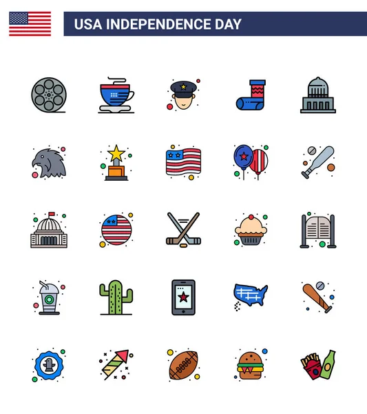 Modern Flat Filled Lines Pack Usa Independence Day Usa Editable — 스톡 벡터