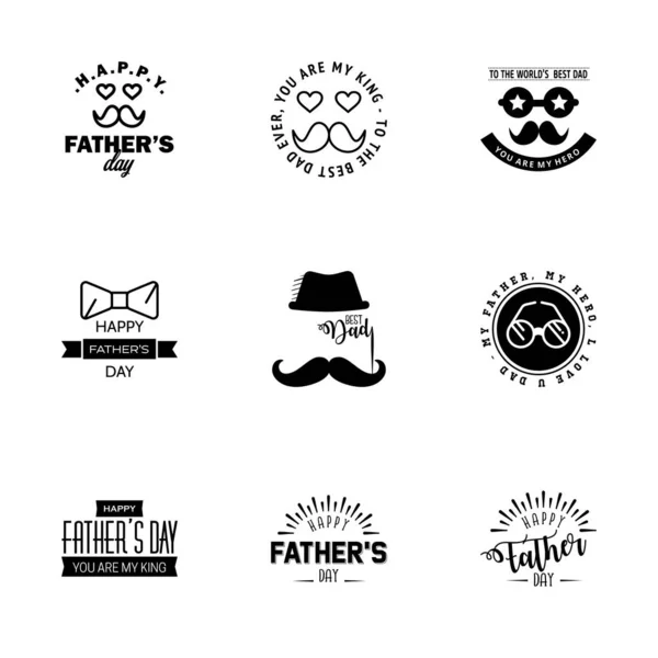 Set Happy Fathers Giorno Elementi Nero Illustrazione Vettoriale Elementi Design — Vettoriale Stock