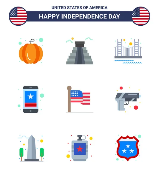 Usa Day Icons American Symbols Independence Day Signs Phone Smart — 스톡 벡터