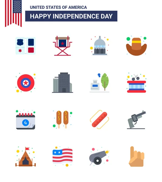 Happy Independence Day Usa Pack Creative Flats Military Hat Cap — 스톡 벡터