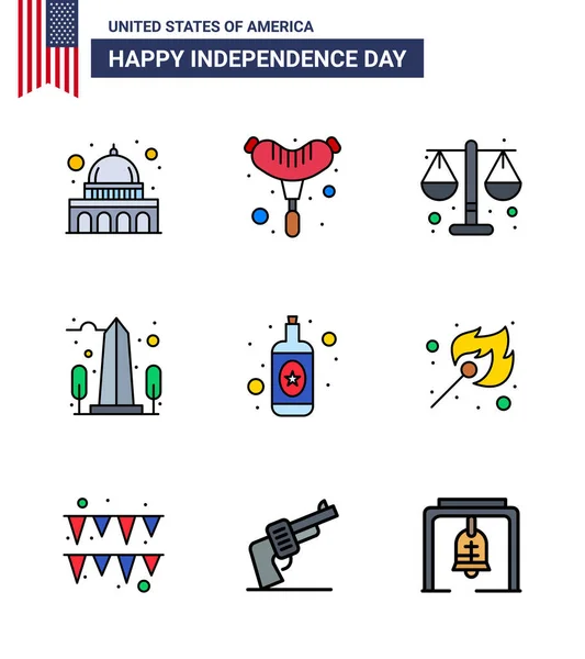 Big Pack Usa Happy Independence Day Usa Vector Lignes Remplies — Image vectorielle