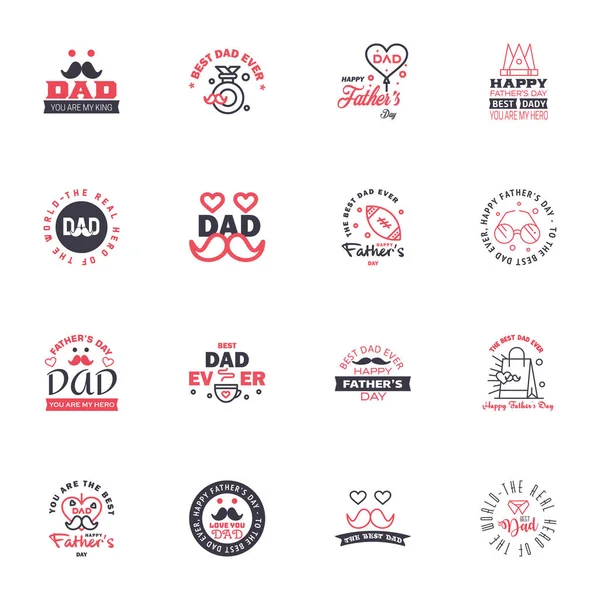 Happy Fathers Day Greeting Hand Lettering Badges Black Pink Typo — Stock Vector