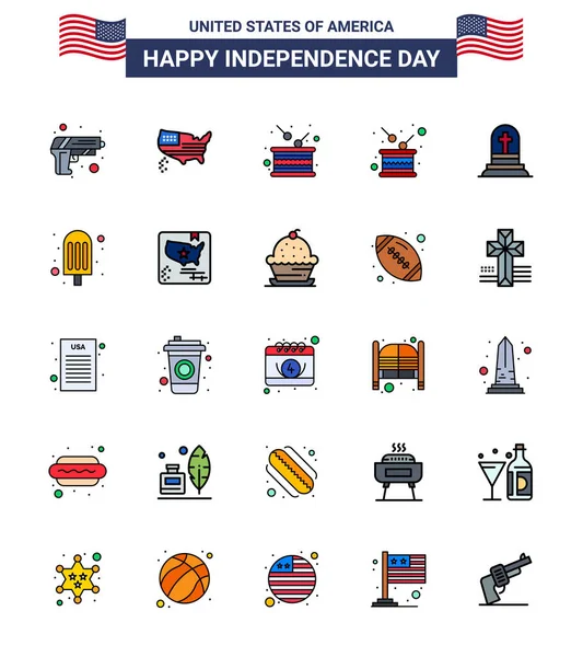 Usa Flat Filled Line Pack Independence Day Signs Symbols Cream — 스톡 벡터