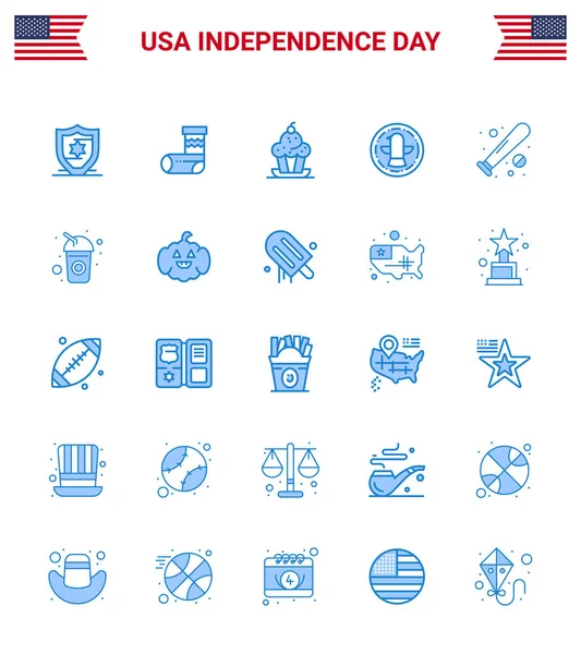 Happy Independence Day Blues Icon Pack Für Web Und Print — Stockvektor