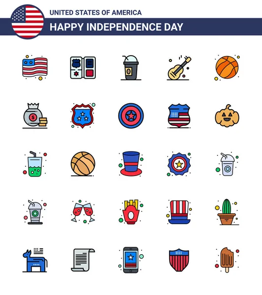 Usa Happy Independence Day Icon Symbols Group Modern Flat Filled — 스톡 벡터