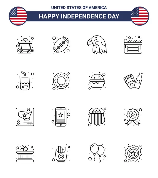 Line Signs Usa Independence Day Cola Drink Bird Glass Movies — Stock Vector