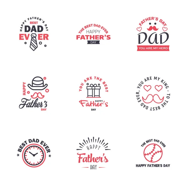 Happy Fathers Day Black Pink Typography Set Vector Typography Vintage — Stock Vector