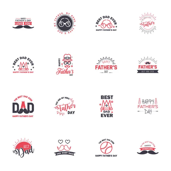 Happy Fathers Day Ensemble Typographique Noir Rose Emblèmes Vectoriels Lettres — Image vectorielle
