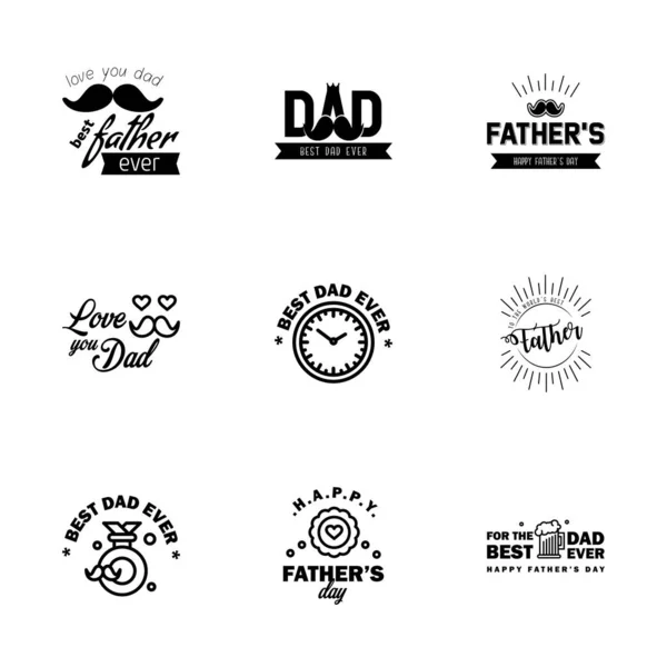 Happy Fathers Day Black Typography Set Vector Emblems Lettering Greeting — Stock Vector