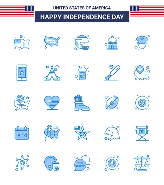 Editable Vector Blue Pack Usa Day Simples Blues Mobile Officer — Vetor de Stock