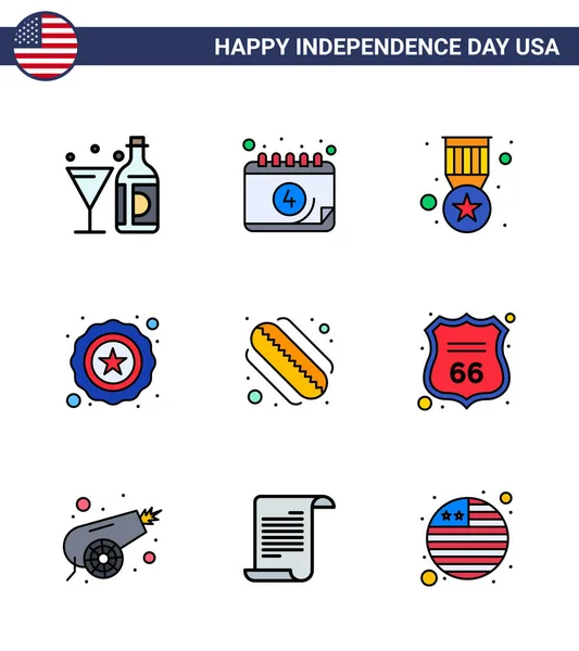 Usa Independence Day Flat Filled Line Set Usa Pictograms Hotdog — Stock Vector