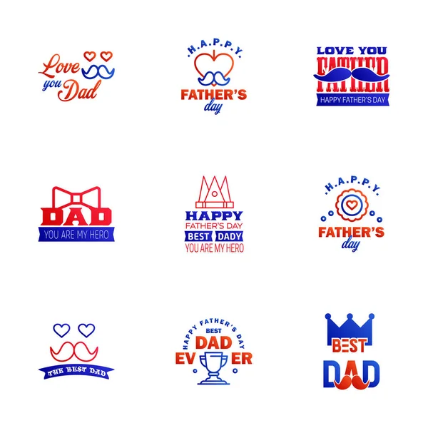 Синій Червоний Набір Векторів Щасливі Батьки День Типографія Вінтажні Піктограми — стоковий вектор