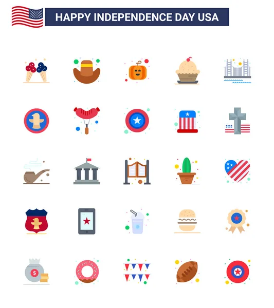 Stock Vector Icon Pack American Day Flat Signs Symbols Golden — Stock Vector