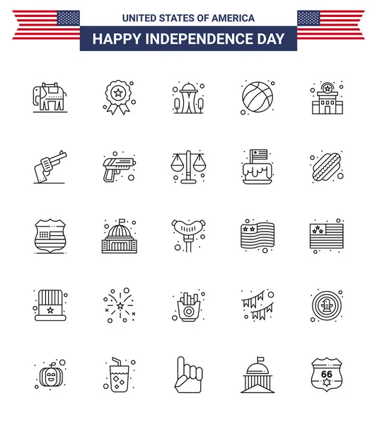 Набор Значков День Сша Usa Day Icons American Day Станции — стоковый вектор