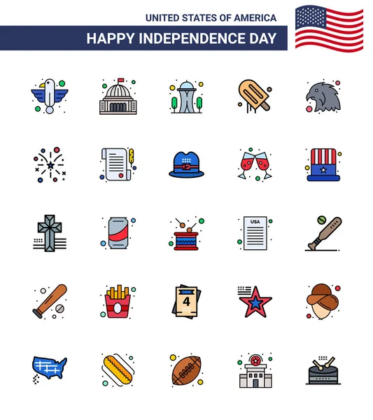 Usa Happy Independence Daypictogram Set Simple Flat Filled Lines Usa — 스톡 벡터