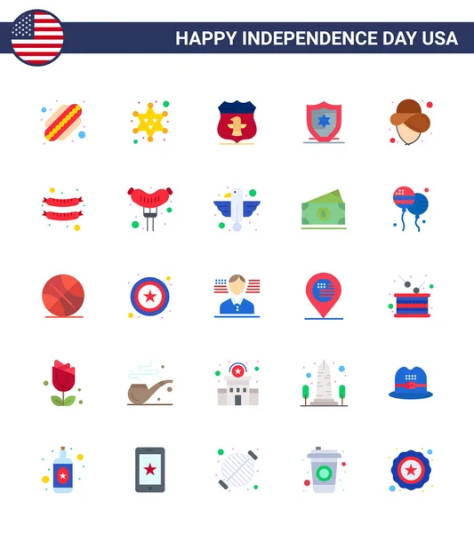 Usa Flat Signs Independence Day Celebrazione Simboli Cibo Cowboy Stati — Vettoriale Stock