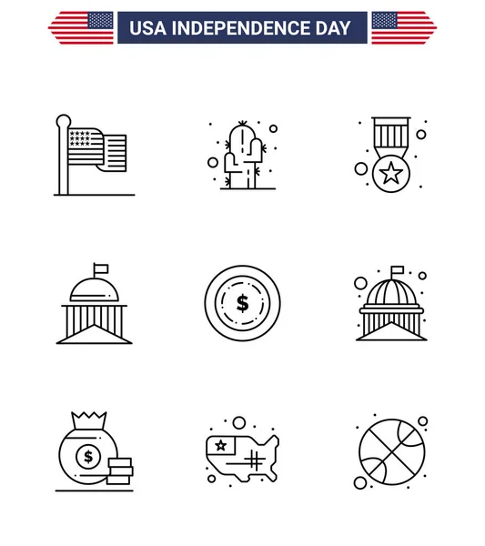 Editierbare Vector Line Pack Der Usa Tag Simple Lines American — Stockvektor