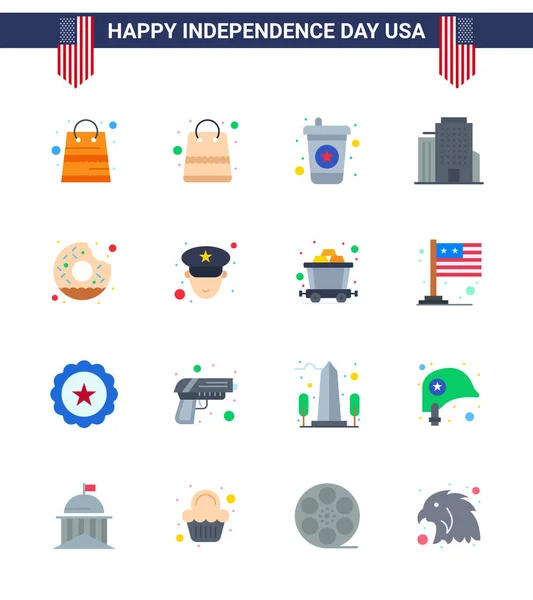 Usa Happy Independence Daypictogram Lot Plats Simples Chariot Officier Bureau — Image vectorielle
