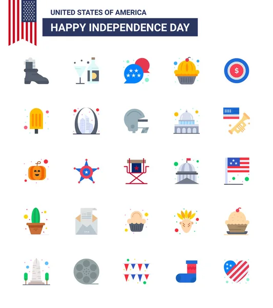 Happy Independence Day Juli Set Von Wohnungen American Piktograph Des — Stockvektor