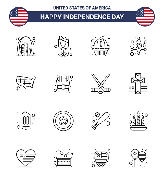 Big Pack Usa Happy Independence Day Usa Linee Vettoriali Simboli — Vettoriale Stock