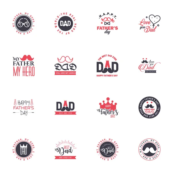 Счастливого Дня Отцов Типографический Набор Black Pink Векторные Эмблемы Письмо — стоковый вектор