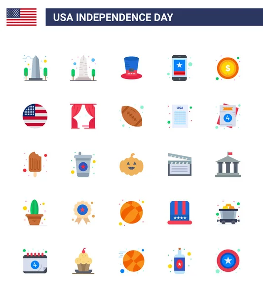 Flache Zeichen Für Den Unabhängigkeitstag Der Usa Zeichen Geld Vereinigte — Stockvektor