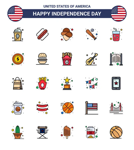 Happy Independence Day Usa Pack Creative Flat Filled Lines Alcohol — 스톡 벡터