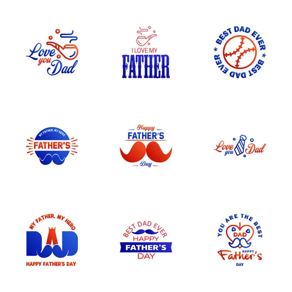 Set Happy Fathers Day Elemente Blau Und Rot Vektorillustration Editierbare — Stockvektor