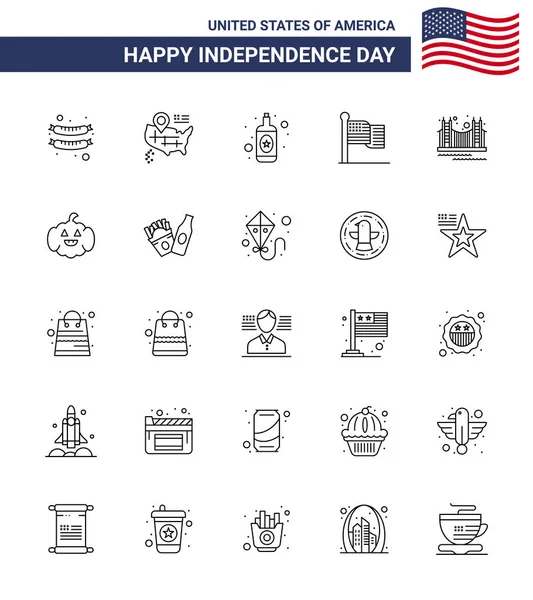 Usa Line Pack Independence Day Zeichen Und Symbole Des Tourismus — Stockvektor