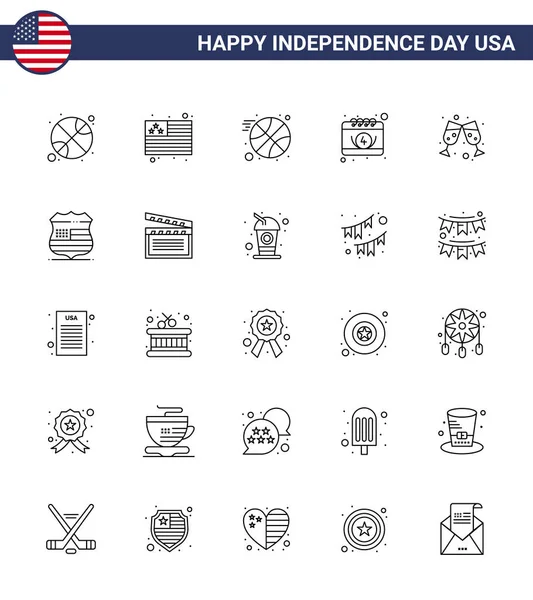 Июля Сша Happy Federation Day Icon Group Modern Lines Shield — стоковый вектор