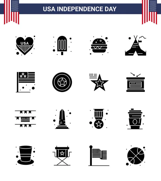 Usa Solid Glyph Signs Independence Day Celebration Symbole Der Usa — Stockvektor
