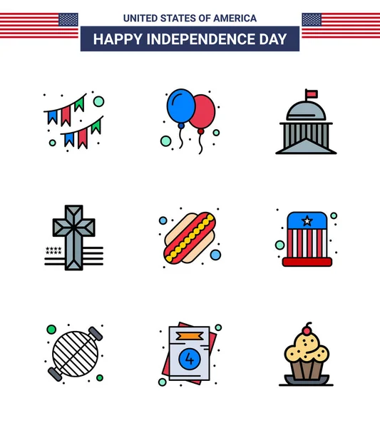 Usa Happy Independence Daypictogram Set Simple Flat Filled Lines American — Stock Vector