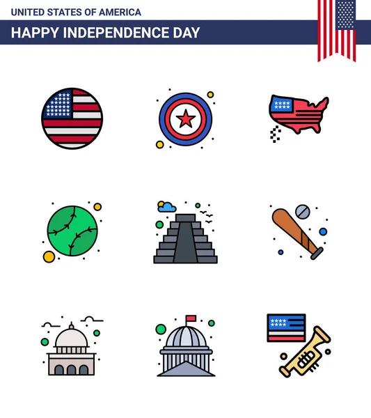 Pack Creative Usa Independence Day Related Flat Filled Lines Landmark — Stock Vector