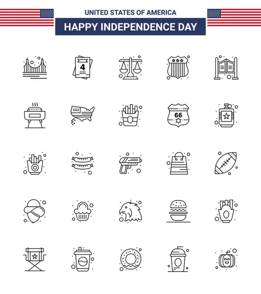 Happy Independence Day Lines Icon Pack Web Print Saloon Door — Stock Vector