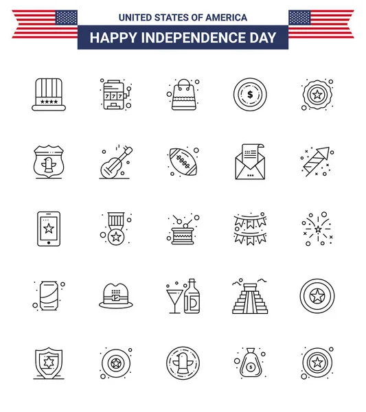Usa Independence Day Line Set Usa Pictograms Usa Police Bag — Stock Vector