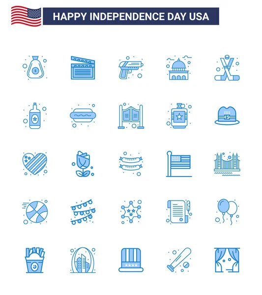 Happy Independence Day Blues Icon Pack Web Print Hockey Usa — Stock Vector