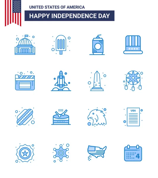 Set Med Usa Day Ikoner Amerikanska Symboler Självständighetsdagen Tecken För — Stock vektor