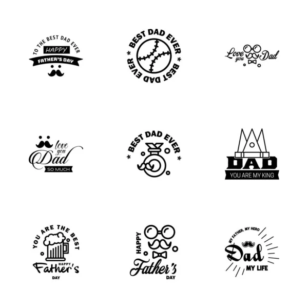 Conjunto Negro Vector Feliz Día Los Padres Typography Vintage Icons — Vector de stock