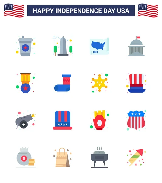 Pack Usa Independence Day Celebration Flats Signs 4Th July Symbols — Stock Vector