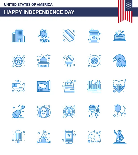 Usa Blue Pack Independence Day Signs Symbols Parade Instrument Hotdog — Stock Vector