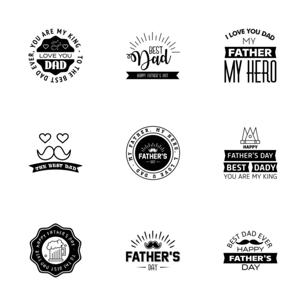 Happy Fathers Day Set Black Vector Typography Vintage Lettering Fathers — Stock Vector