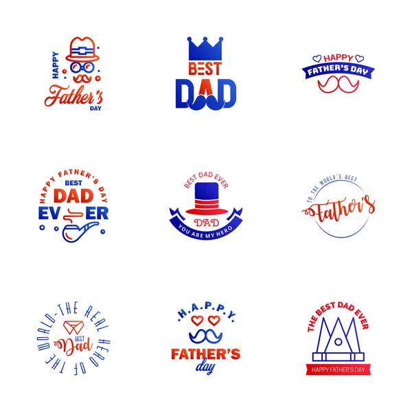 Happy Fathers Day Greeting Cards Set Blue Red Vector Typography — Stock Vector