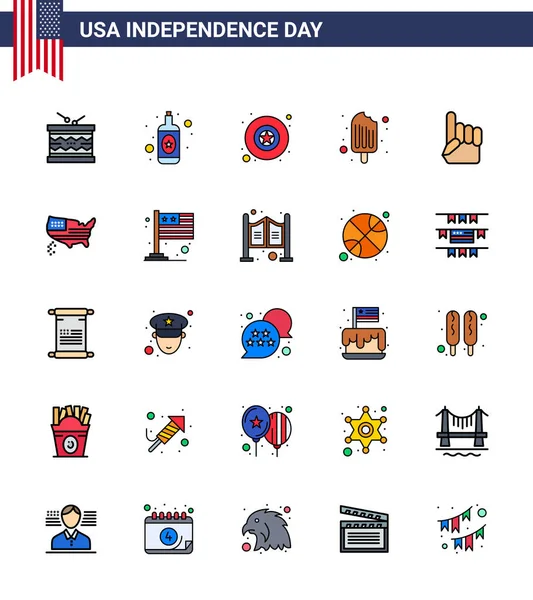 2014 Flat Filled Line Pack Usa Independence Day Symbols Usa — 스톡 벡터