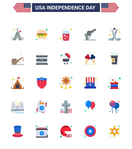 Usa Happy Independence Daypictogram Set Med Enkla Lägenheter För Sport — Stock vektor