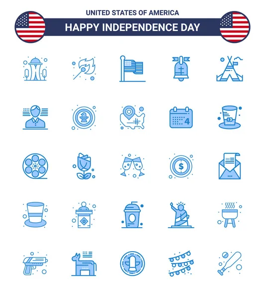 Usa Happy Independence Daypictogram Set Simple Blues Tent Usa American — Stock Vector