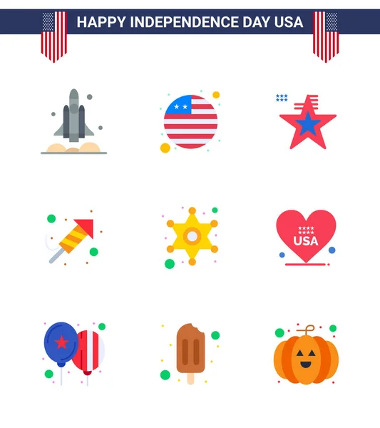 Usa Flat Signs Independence Day Celebration Symbols Police Day Star — Stock Vector